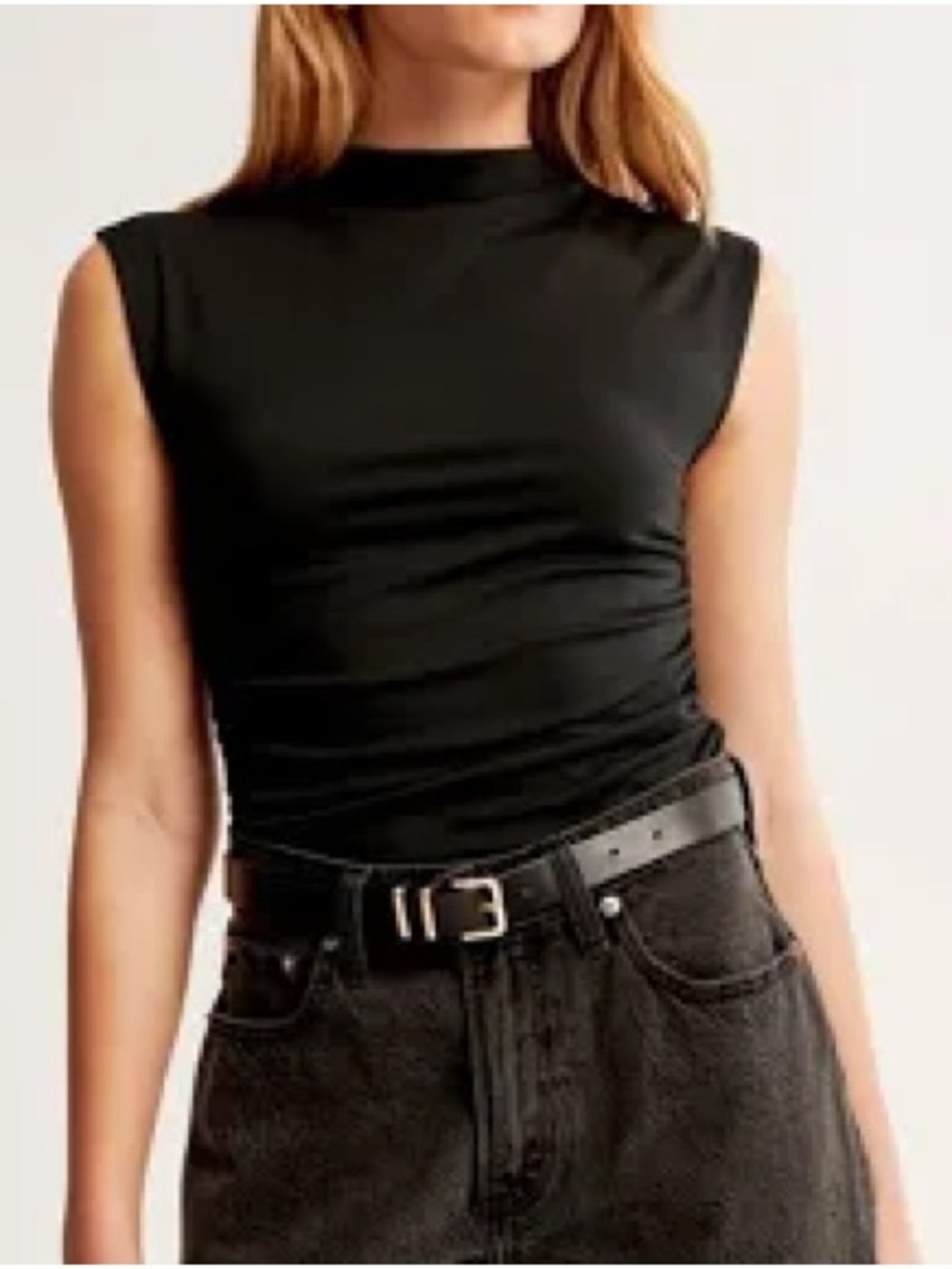 Abercrombie & Fitch A&F Modal Blend Ruched Sleeveless Mock Neck Top Black Size M
